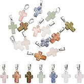 UNICRAFTALE 14pcs 7 Styles Natural Stone Crystal Cross Charms for Necklace Earring Bracelet Jewelry Making