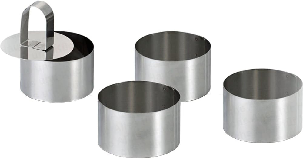 ALPFA Dessert Rings with Stamp 4 Pieces Made from Stainless Steel, Beige, 8 x 8 x 4.5 cm
