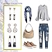 BONALUNA Bohemian Wood And Marble Effect Oblong Shaped Drop Statement Earrings