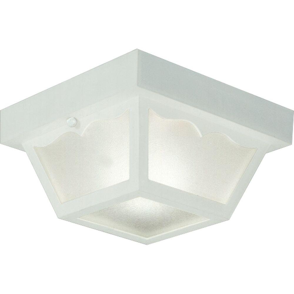 Photo 1 of Progress Lighting 1-Light Indoor and Outdoor Flush Mount Ceiling Light, Interior and Exterior Ceiling-Mount Light Fixture for Porch Light, Patios, Garages, Hallways, Non-Metal, 8-1/4" by 4-3/4", White