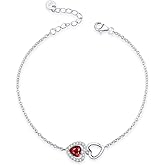 AOBOCO Anniversary Jewelry Gifts for Her, Love Heart Bracelet 925 Sterling Silver Classic Birthstone Adjustable Bracelets for Women Birthday Christmas Jewelry for Women Wife 6-9 inches (Gift Box)