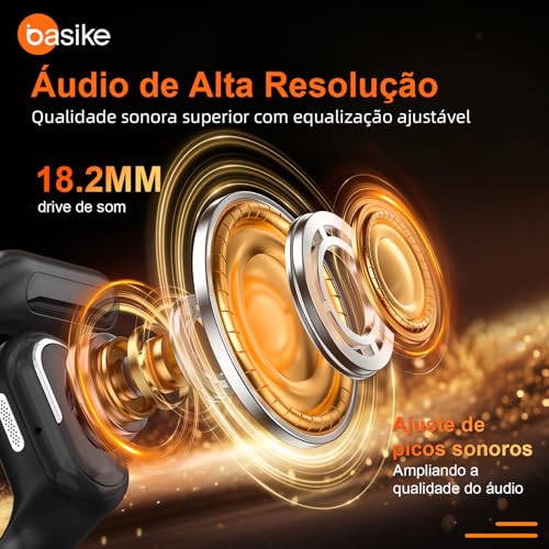 Fone De Ouvido Bluetooth Esportes, Basike T7, IPX6/OWS, Tela LED Dupla, Fone de Ouvido Estéreo Hi-Fi, Suporta Chamadas de Voz, 60 Horas em Standby Para Corrida e Exercícios ao Ar Livre (PRO Preto)
