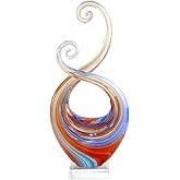 LLAVVD 15" Tall Hand Blown Glass Abstract Sculpture with Base | Outdoor-Ready Handcrafted Glass Decor for Patio, Garden, Home & Office Display