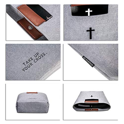 AGAPASS Christian Bible Tote Bag for Men Women Girls Boys with PU Leather Handles Cute Bible Carrying Case Carved Cross Holy Bible Cover, Felt Bible Study Bag, Bible Purse,Today's Deals,Smoke