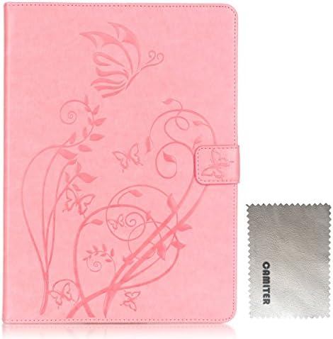 Camiter PInk Embossing Butterfly Design Premium PU Leather Folio Stand Protective Skin Case for 2015 Samsung Galaxy Tab S2 Tablet (8.0 inch, SM-T710 T715) + Free Microfiber Cleaning Cloth