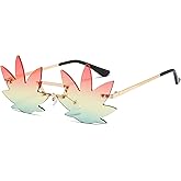 LJCZKA Maple Leaf Shape Sunglasses Women Men - Rimless Funky Glasses Rave Festival Party Halloween Christmas Accessories