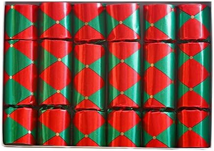 Harlequin English Christmas Crackers, set of six 10 inch holiday party crackers with tissue crown, motto, and party toy gift enclosed
