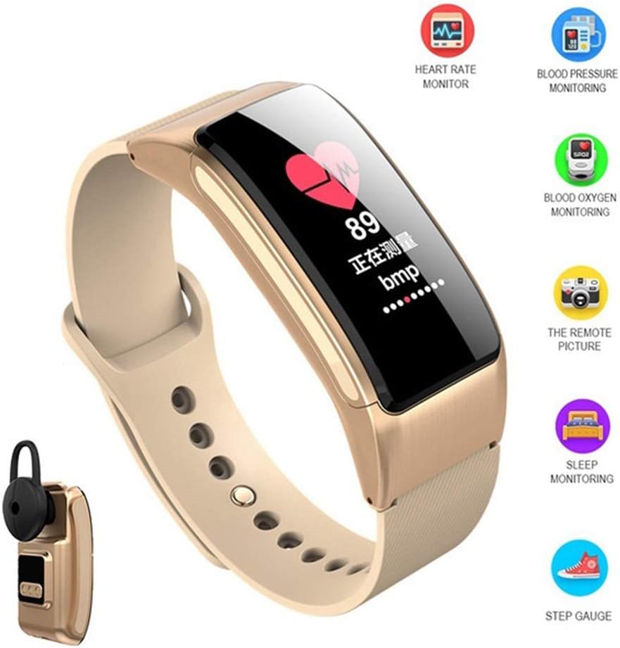 Bluetooth Headset 2 in 1, with Heart Rate Detector Fitness Bracelet Waterproof Activity Tracker, Calorie Counter Smart Watch Sleep Monitoring for Men Women Child