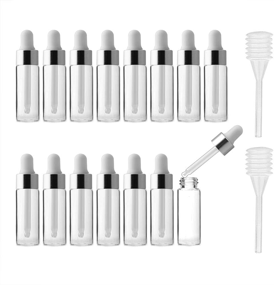 Enslz 5ML Dropper Bottles Empty Refillable Transparent Glass Essential Oil Bottles Perfume Cosmetic Liquid Aromatherapy Lotion Sample Storage Containers Vials Eye Dropper Dispenser, (Set of 15) (5ml)