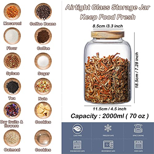 GGEROU Airtight Glass Storage Jar with Acacia Wood Air-Tight Lid,3 Pack Borosilicate Kitchen Canistersglass Canister for Kitchen, Pantry Organization, Ideal for , Nuts, Cookie, Coffee, 2000ml