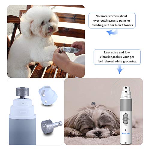 WishLotus Electric Pet Nail Grinder 2-Speed Quiet Trimmer USB Charging Nail Clipper with 3 Grinding Ports Suit for Dogs Cats Bird Rabbit and Other Animals (White)
