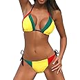 VOARYISA Women's Fashion Jamaican Caribbean Rasta African Grassland Yellow Red Green Bikini Swimsuit Swimwear