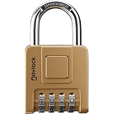 NovLock Combination Lock for Outdoor &amp; Indoor, Weatherproof Combo Padlock | One-Push Unlocking, Heavy Duty, 4-Digit Security, Lock for Lockers, Gates, Fences, Sheds, Storage, 1-Pack, Gold