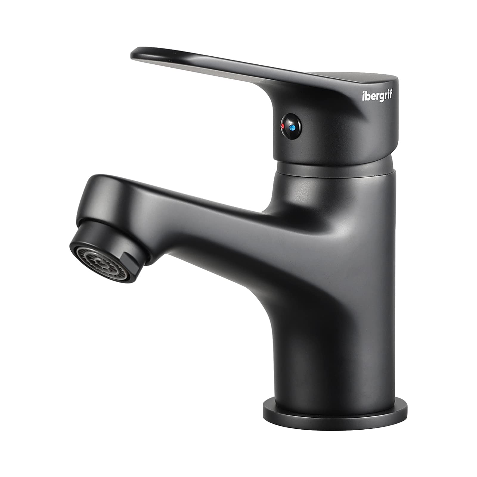 Ibergrif Basin Mixer Tap for Bathroom - Single Lever Sink Faucet, Hot & Cold Water Control, Chrome, Black, M11059B