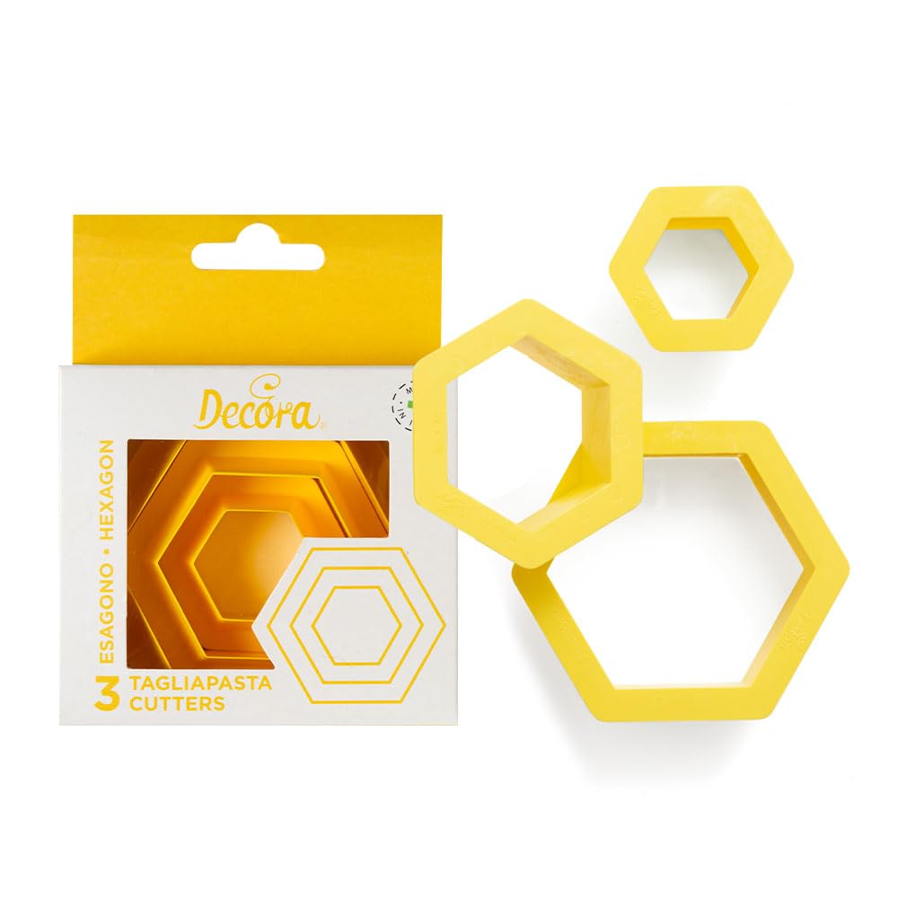 DECORA 0255302 Set 3 Hexagon Cookie Cutters, Yellow, 10 x 10 x 3 cm