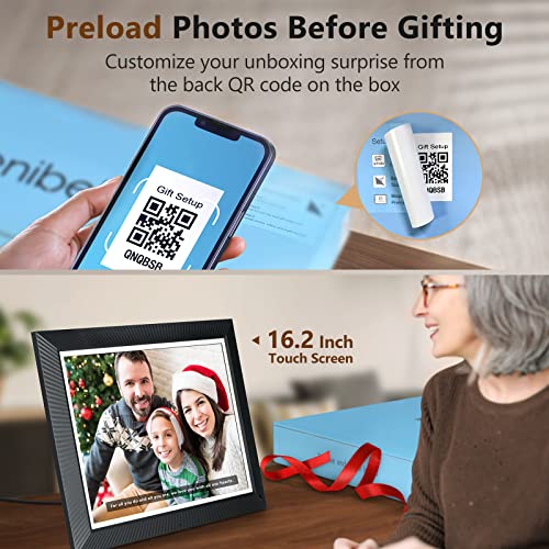 Digital Picture Frame, Benibela 16.2 Inch 32GB Dual WiFi Smart Photo Frame with 1258 * 930 IPS Touch Screen, Motion Sensor, Remote, Display for Sharing Photo Video via App Email USB