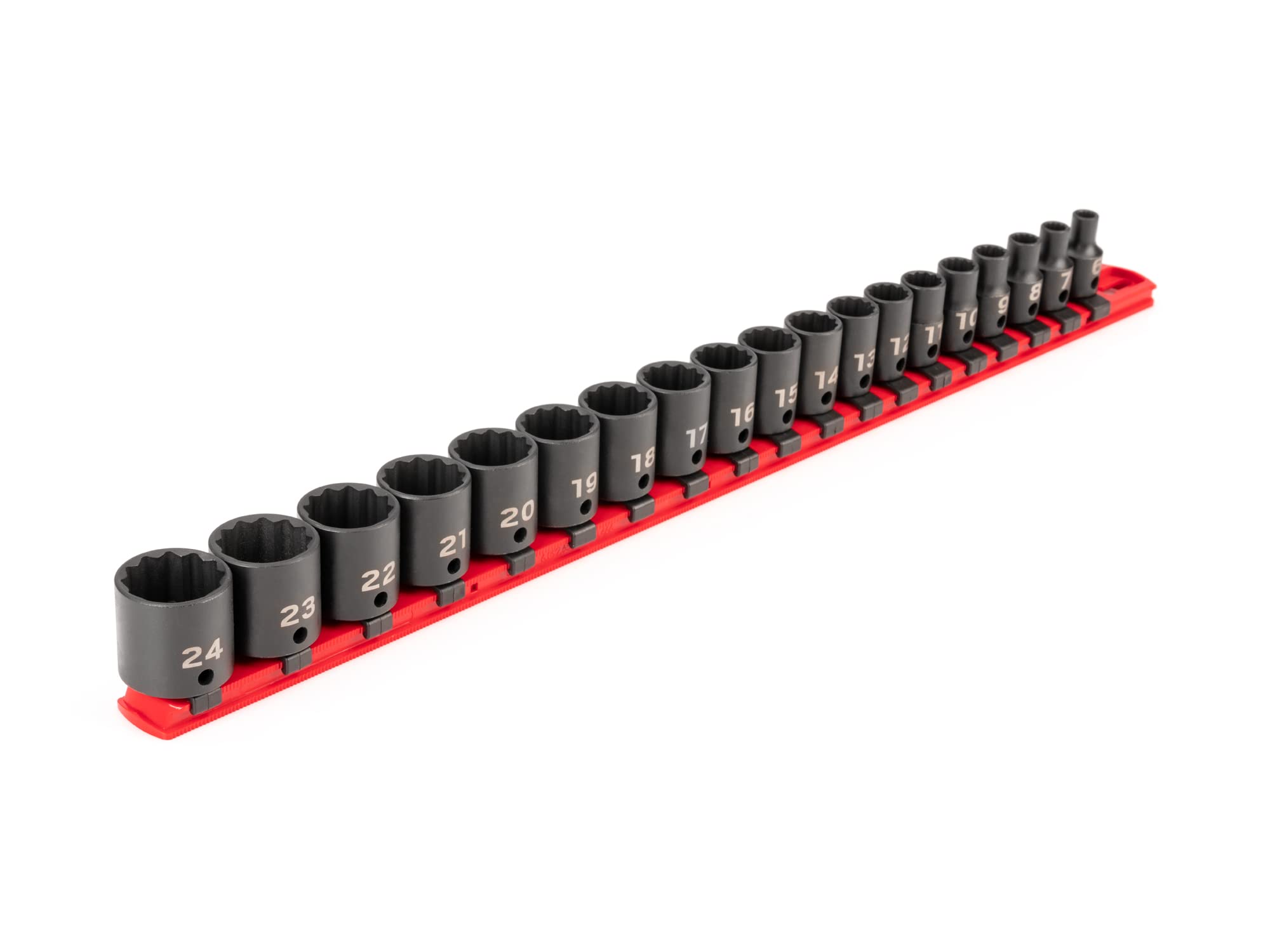 TEKTON 3/8 Inch Drive 12-Point Impact Socket Set, 19-Piece (6-24 mm) - Rails | SID91114