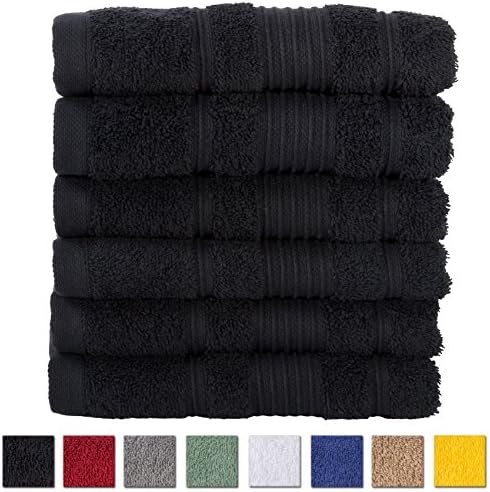 6 Pack Hand Towels Set Premium Quality | Thirsty Absorbent Soft &amp; Plush Turkish Cotton - Black