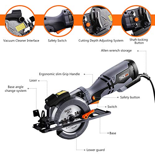 TACKLIFE Circular Saw with Metal Handle, 6 Blades(4-3/4" & 4-1/2"), Laser Guide, 5.8A, Max Cutting Depth 1-11/16'' (90°), 1-3/8'' (45°), Ideal for Wood, Soft Metal, Tile and Plastic Cuts - TCS115A TACKLIFE Circular Saw with Metal Handle, 6 Blades(4-3/4" & 4-1/2"), Laser Guide, 5.8A, Max Cutting Depth 1-11/16'' (90°), 1-3/8'' (45°), Ideal for Wood, Soft Metal, Tile and Plastic Cuts - TCS115A