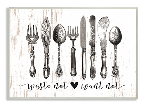 Stupell Industries Waste Not Want Not Silverware Drawing Wall Plaque, 10 x 15,…