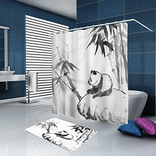ALFALFA Home Bathroom Decorative Polyester Fabric Chinese Classical Design Shower Curtain With Hooks, Waterproof, Mildew Resistant 60" W x 72" H (150CM x 180CM) - Pandalicious