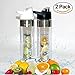 Water Bottle with Fruit Infuser, Bonus 2For1 :: Bottom Infusers :: Flip-Top Lids :: Strong Lightweight Tritan Plastic :: Portable Slim Design :: BPA Free :: Superior Lifetime Peace-of-Mind (24oz x 2)