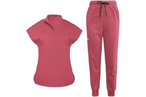 niaahinn Scrubs Set for Women Nurse Uniform Jogger Suit Stretch Top & Pants with Multi Pocket for Nurse Esthetician Workwear