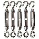 BQLZR M4 Stainless Steel 304 Hook & Eye Turnbuckle Wire Rope Tension Pack of 5