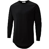 KLIEGOU Mens 100 Cotton Hipster Hip Hop Longline Crewneck T-Shirt Pre - Shrunk S-4XL