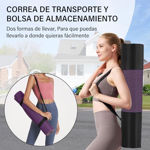 GALASALA Tapete para Ejercicio Antideslizante, Tapete Yoga Grueso de 6mm de PET, Tapete de Yoga de TPE Dos Colores, Yoga Mat Adecuada para Yoga, Pilates, Meditación, Ejercicio, 183x61x0.6cm
