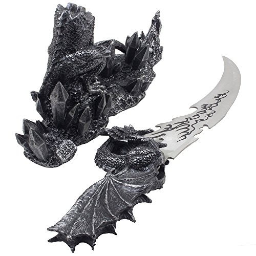 Mythical Guardian Dragon Knife on Display Stand Statue for Gothic & Medieval Decor Daggers or Mantel, Desktop and Shelf Decorations As Decorative Office Gifts For Men