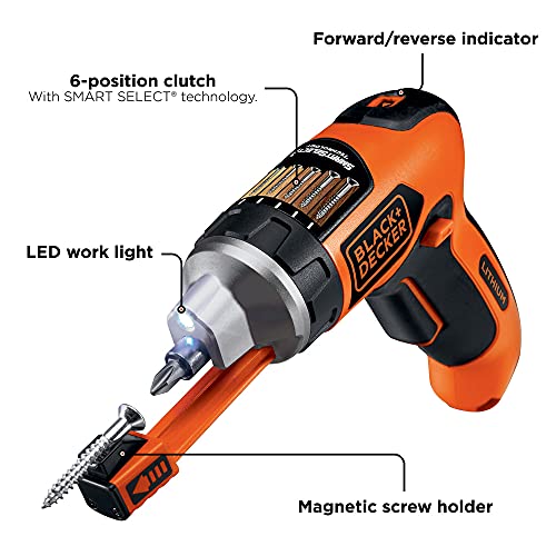 BLACK+DECKER 4V MAX Cordless Screwdriver with Screw Holder, SmartSelect