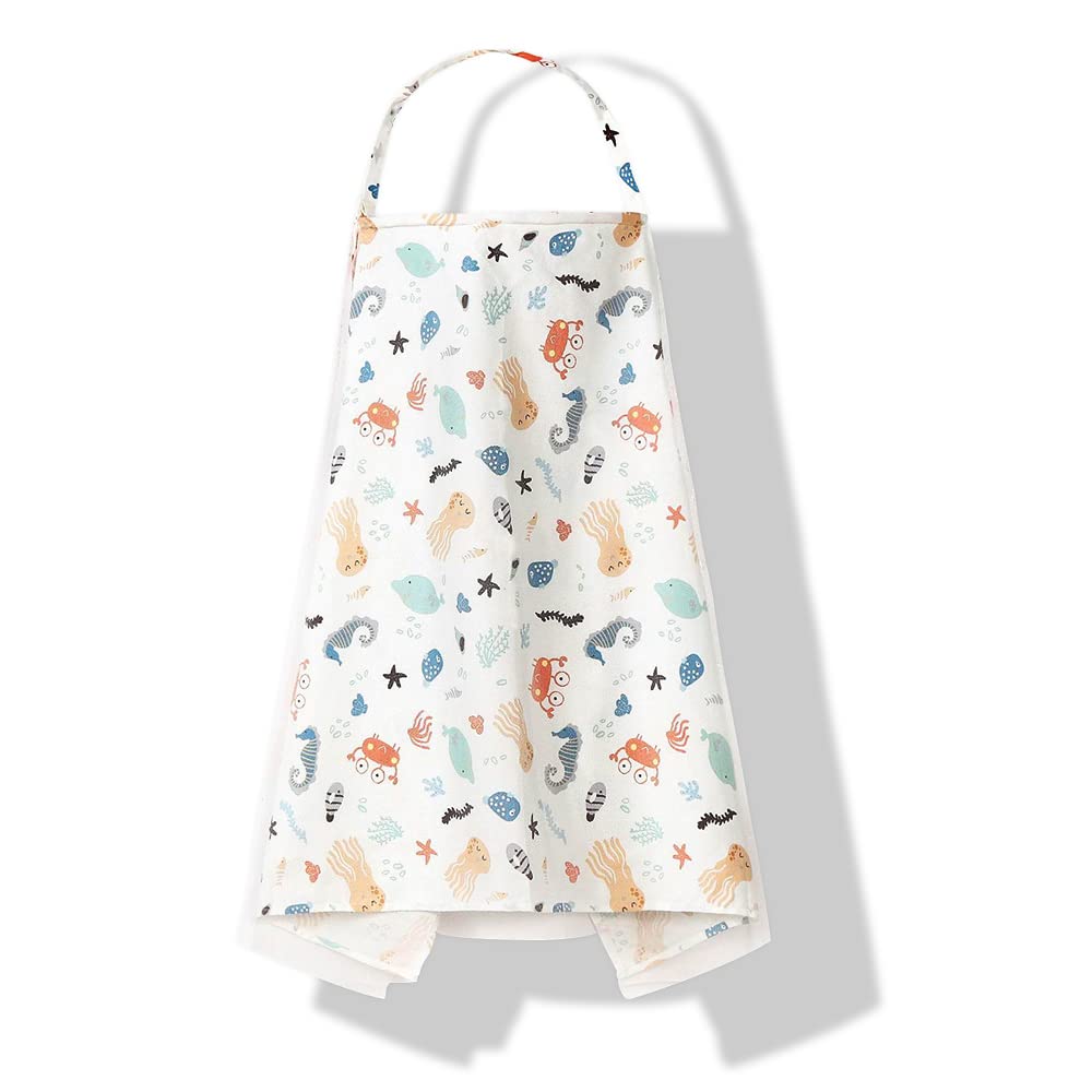Boerni Large Nursing Cover, Breathable Breastfeeding Cover, Soft Breastfeeding Cover up for Full Privacy Breastfeeding Protection … (White Ocean)