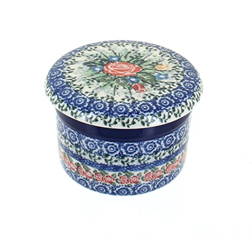 Click Here to See More Images Blue Rose Polish Pottery Crimson Roses French Butter Dish