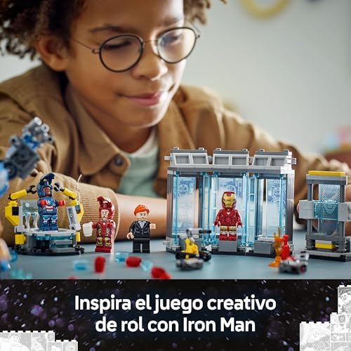 | Laboratório do Marvel Iron Man: Sala de Armaduras, Brinquedo de Construção de Super-Heróis com Figura de Mech Articulada e 5 Minifiguras, Presente dos Vingadores para Rapazes e Raparigas 8+ Anos 76315