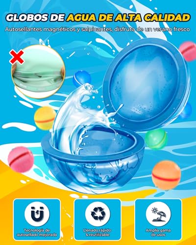 KOKODI 16pcs Reusable Water Balloons with Magnet,Soft Silicone Quick Filling,Water Games for Kids,Swimming Pool and Beach Toys Summer Outdoor for Kids and Adults,Classic Model