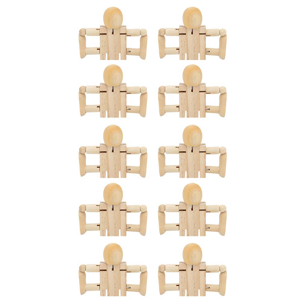 OVAQUIXI Wooden Robots, Fun Flexible Jointed Figures, DIY Painting Crafts, 10 Pieces, Unpainted Wooden People for Photography Props, Animation Desktop Toy, As Shown