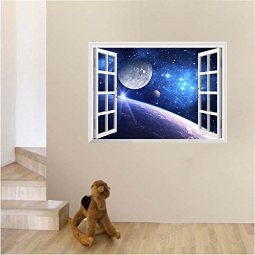3D Window Wall Sticker,Sikye Star Galaxy Space Decor Art Wallpaper New Design Stickers (H)