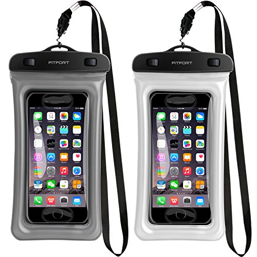 Floating Waterproof Case Phone Pouch -FITFORT Touch ID Fingerprints Available TPU Clear Dry Bag for iPhone X 8 7 6 Plus Samsung Galaxy Google Pixel HTC LG Sony (2-Pack)-Black&Crystal