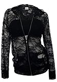 eVogues Plus Size Lace Zipper Front Hoodie Top Black
