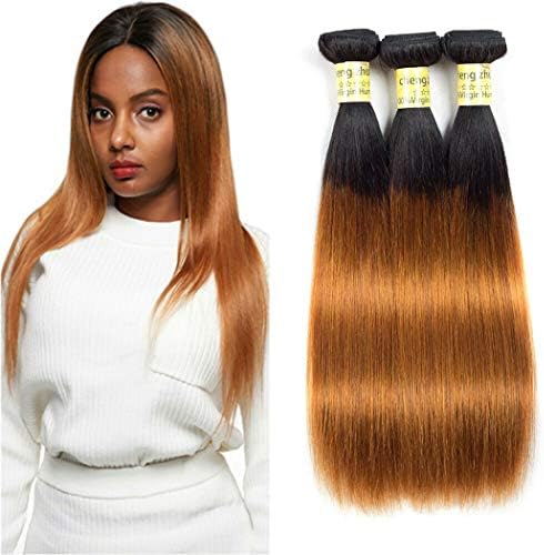 Omber Hair Brazilian Human Hair Extensions Brown Hair Virgin Hair Straight 1B/30 100% Human Hair Bundles 8A Grade 3PC (10"12"14") Inch