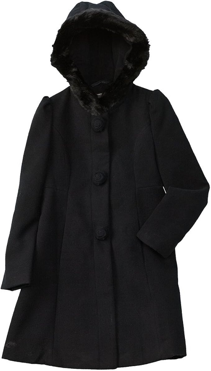 Rothschild Little Girls' Rosette Faux Wool Dress Coat (7, Midnight) Clothing