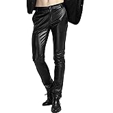 Yeokou Men's Skinny Straight Leg Tapered Pu Faux Leather Motorcycle Biker Pants