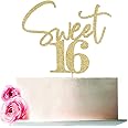 Bejotaa Gold Sweet 16 Cake Topper - 1 Premium Glitter Birthday Cake Topper