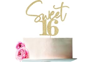 Bejotaa Gold Sweet 16 Cake Topper - 1 Premium Glitter Birthday Cake Topper