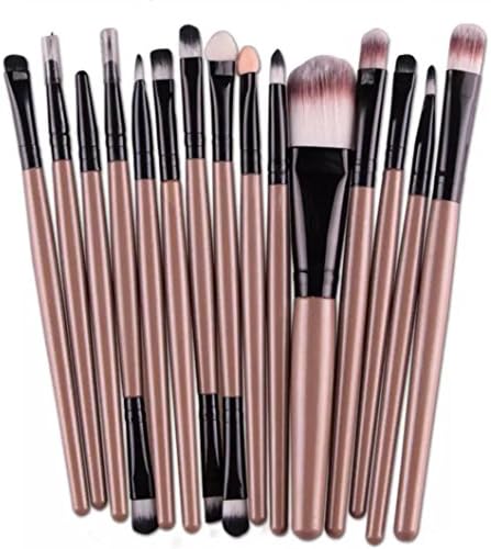KiraShan - 15pc Makeup Brush Set Eye Shadow Foundation Eyebrow Lip Powder Cosmetic Brushes (Taupe Brown, Black)