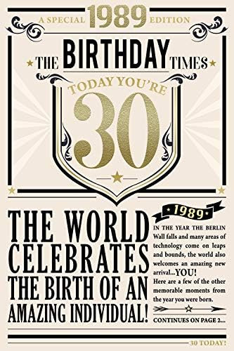 30th Birthday Card 1989 Year You were Born Unisex Newspaper Style Design Card