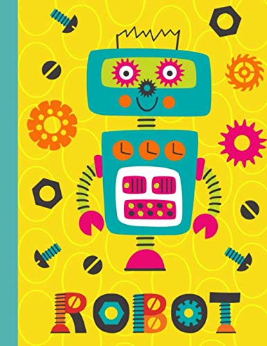 Robot Notebook: Wide Ruled Paper For Boys and Girls - Sized 8.5 X 11 Inches With 100 Pages - Cute Aqua Robots