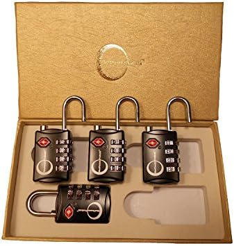 TSA Approved Metal Combination Luggage Locks (4 pack) + BONUS (2) RFID-Blocking Sleeves: Lifetime Guarantee + Handsome Gift Box + Easy Instructions