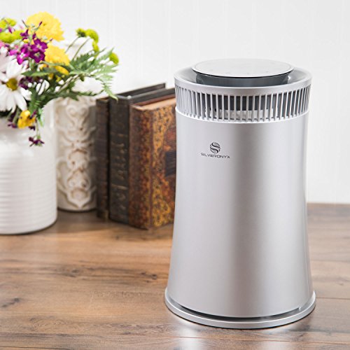 SilverOnyx Air Purifier for Home Large Room with True HEPA Filter, Air Quality Monitor, UVC Sanitizer, Ionizer, Home Air Cleaner for Allergies, Pets, Smoke, Dust, Mold. Carbon Filter 500 sq ft Silver